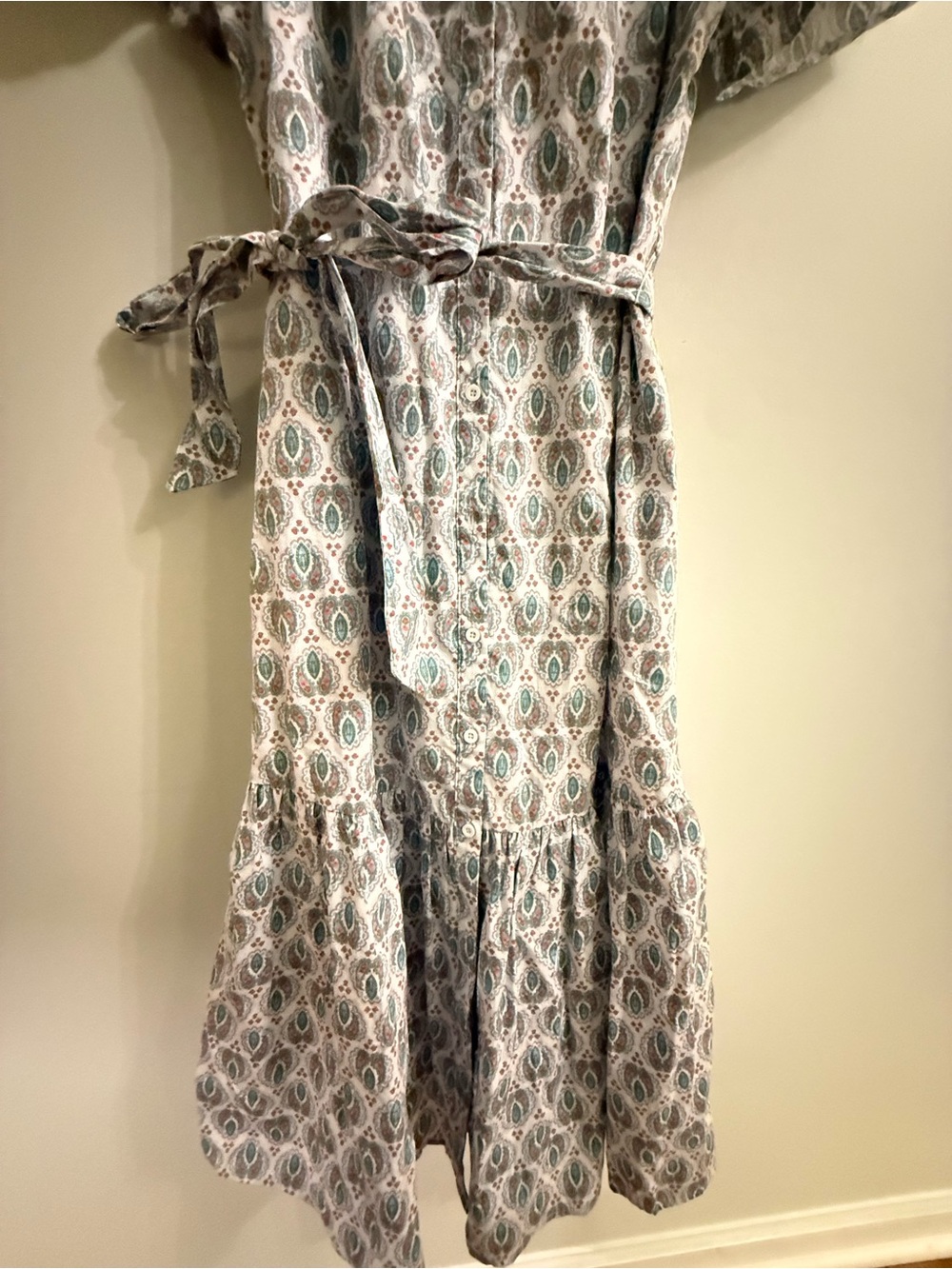 SugarLips Paisley Cotton Belted Midi Dress Size S Puff Sleeve Button Front - Picture 6 of 10